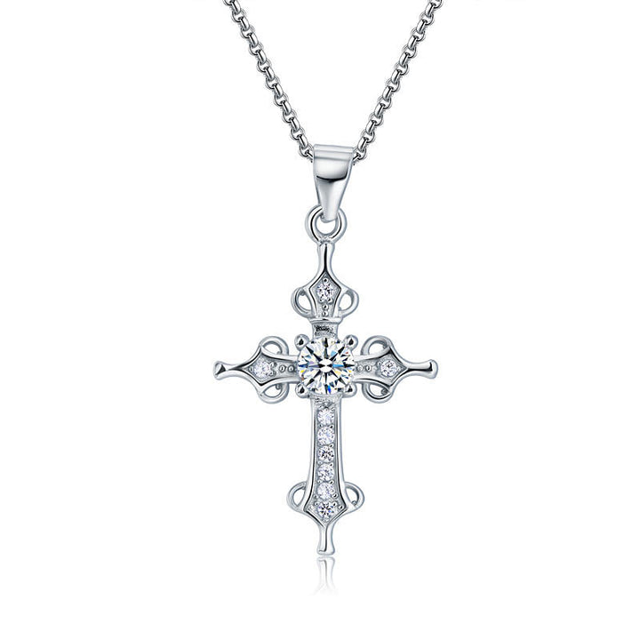 925 Sterling Silver Cross Pendant Necklace Round Cut Simulated Diamond Jewelry