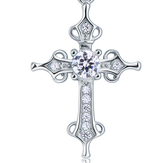 925 Sterling Silver Cross Pendant Necklace Round Cut Simulated Diamond Jewelry