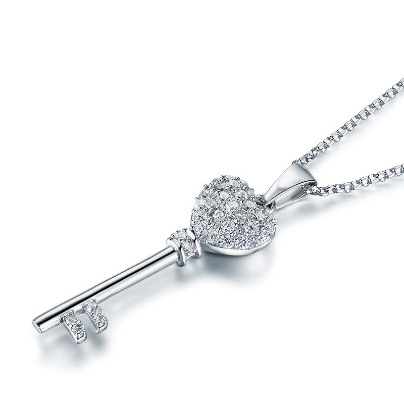 Love Key 925 Sterling Silver Cross Pendant Necklace