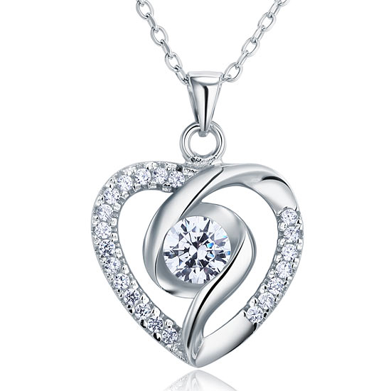 Simulated Diamond Heart 925 Sterling Silver Pendant Necklace