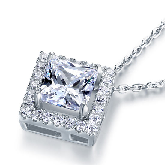 1.5 Carat Princess Cut Simulated Diamond 925 Sterling Silver Pendant Necklace