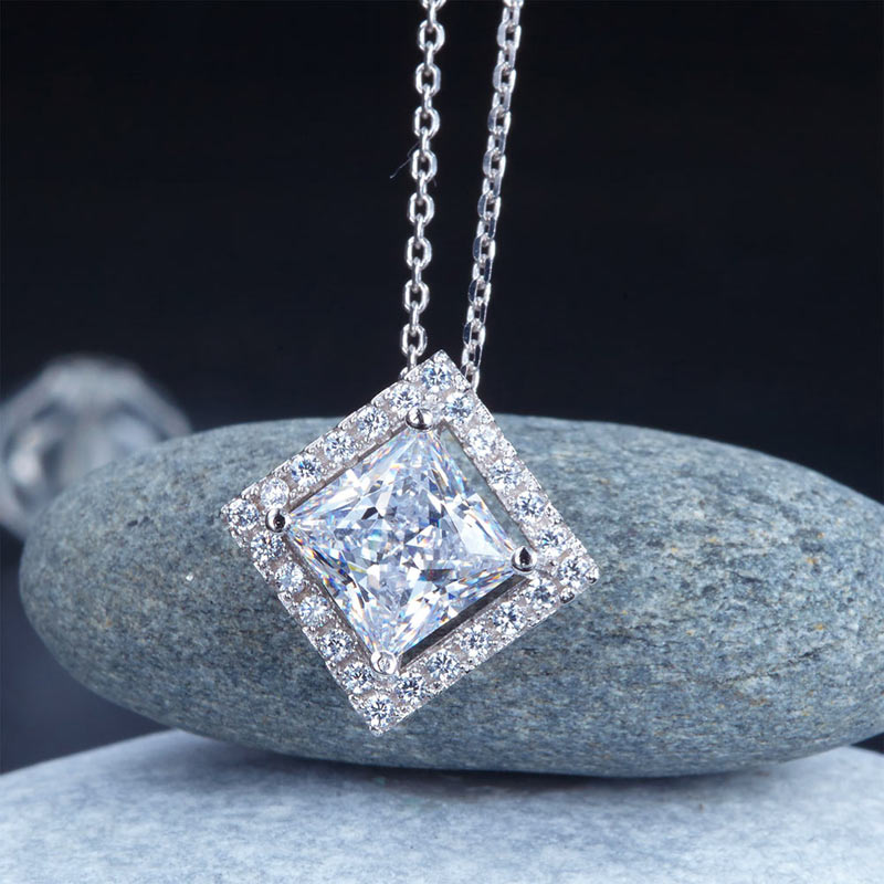 1.5 Carat Princess Cut Simulated Diamond 925 Sterling Silver Pendant Necklace