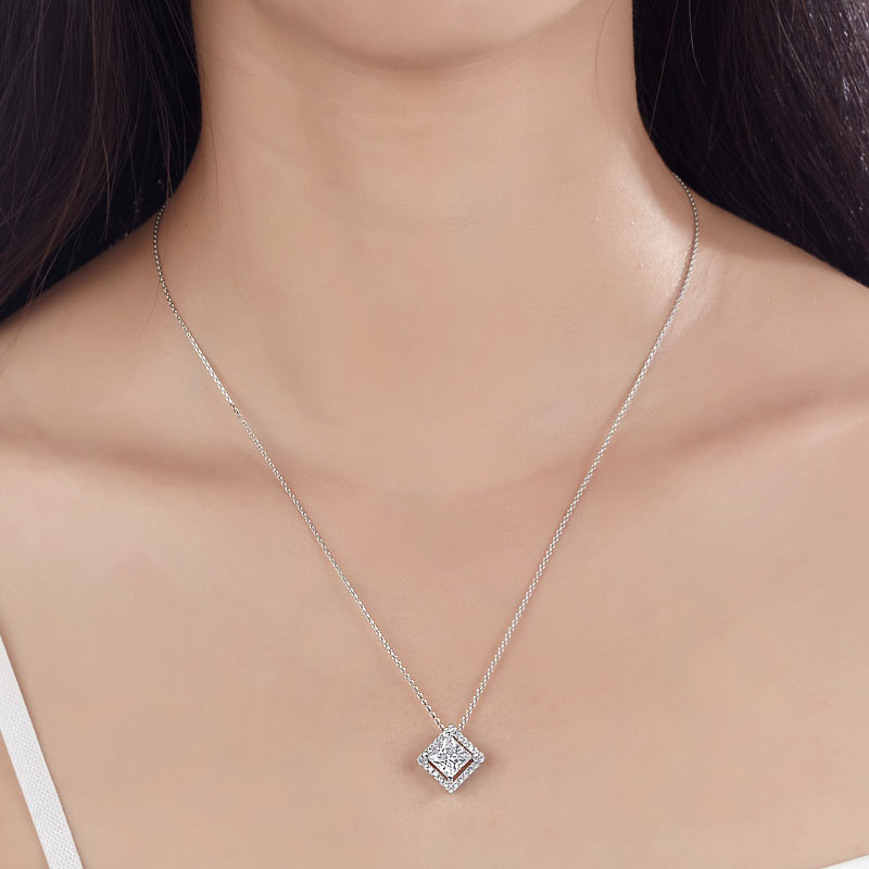 1.5 Carat Princess Cut Simulated Diamond 925 Sterling Silver Pendant Necklace