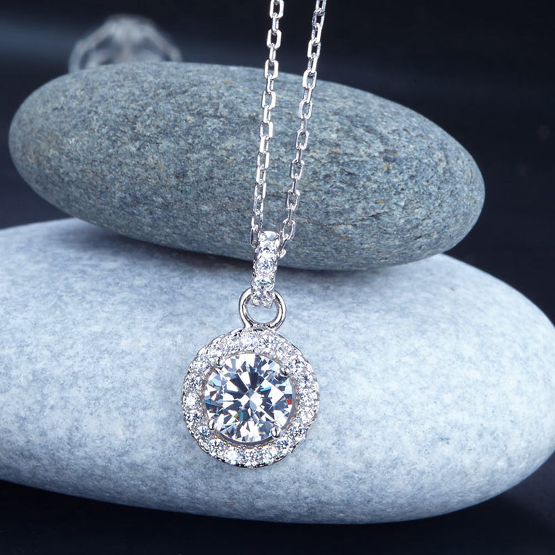 1 Carat Round Cut Simulated Diamond Bridal 925 Sterling Silver Pendant Necklace