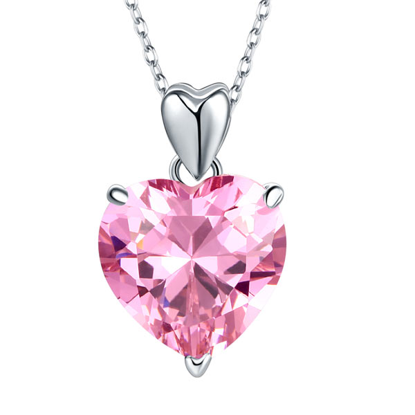 925 Sterling Silver Bridesmaid Heart Pendant Necklace 5 Carat Pink Bridal Jewelry