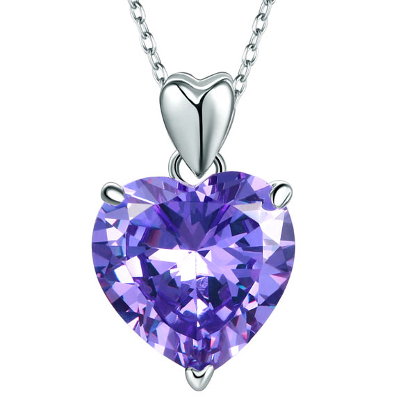 925 Sterling Silver Heart Pendant Necklace 5 Carat Purple Bridal Jewelry