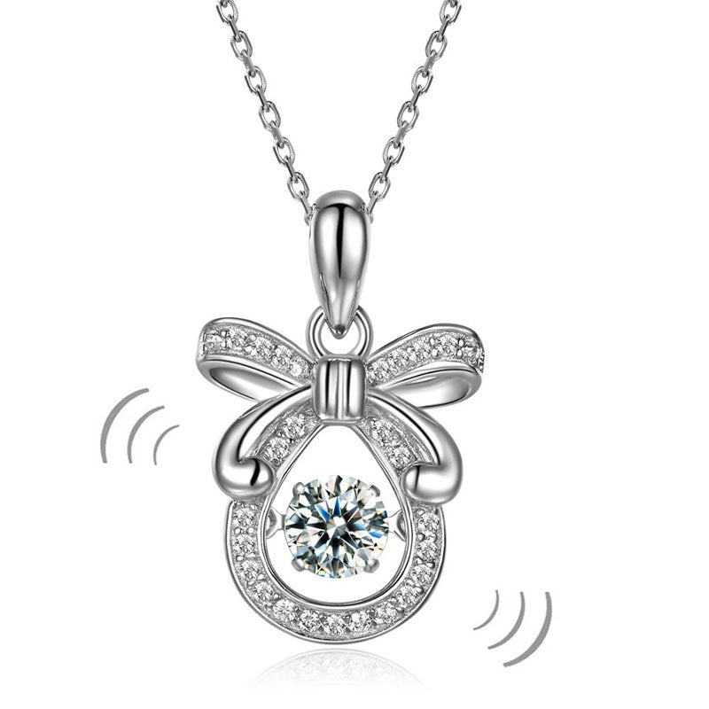 Ribbon Dancing Stone Pendant Necklace 925 Sterling Silver Good for Wedding Bridesmaid Gift
