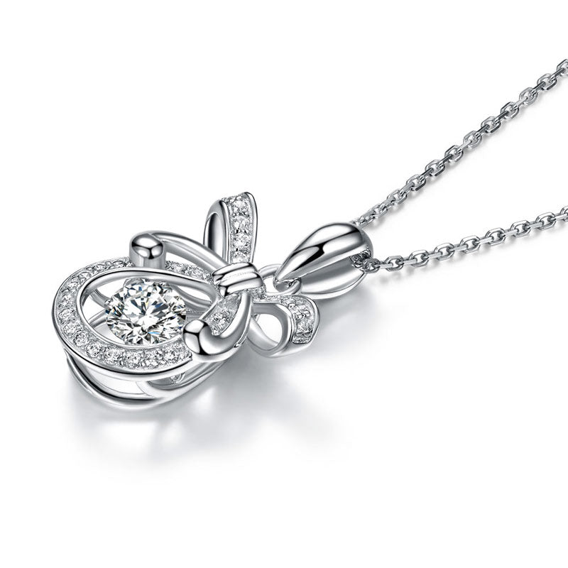 Ribbon Dancing Stone Pendant Necklace 925 Sterling Silver Good for Wedding Bridesmaid Gift