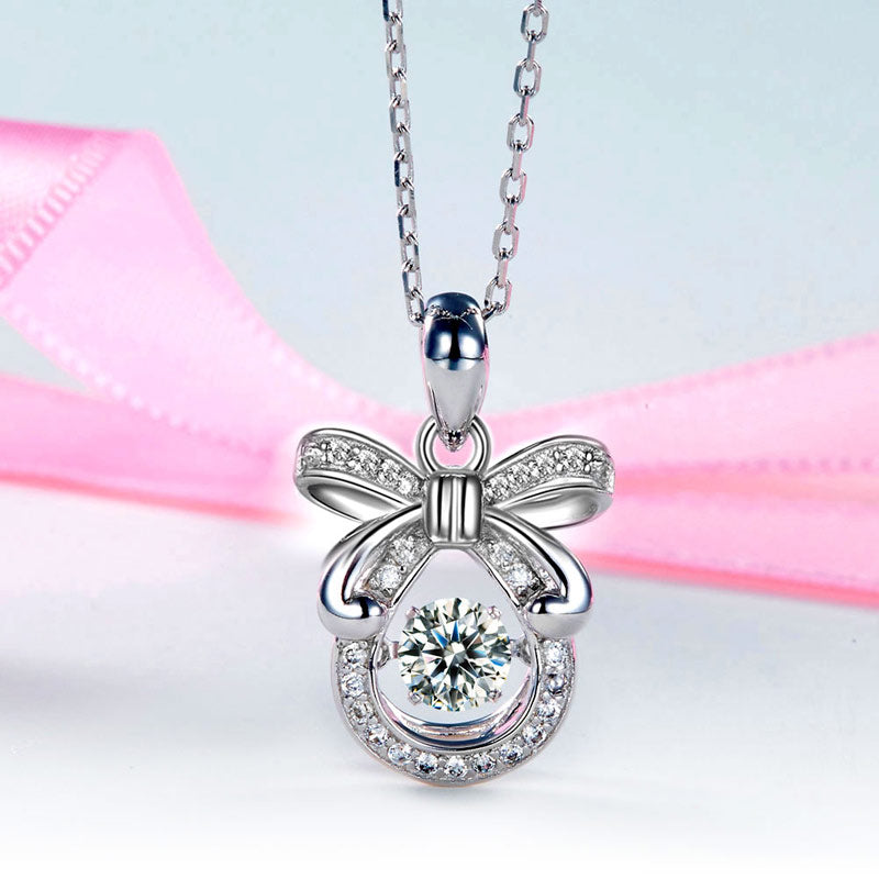 Ribbon Dancing Stone Pendant Necklace 925 Sterling Silver Good for Wedding Bridesmaid Gift