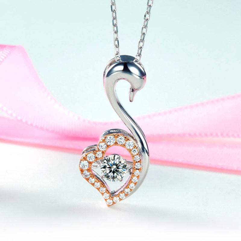 Swan Dancing Stone Pendant Necklace 925 Sterling Silver Good for Wedding Bridesmaid Gift