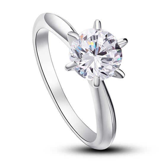6 Claws Simulated Diamond Engagement Ring 925 Sterling Silver Classic