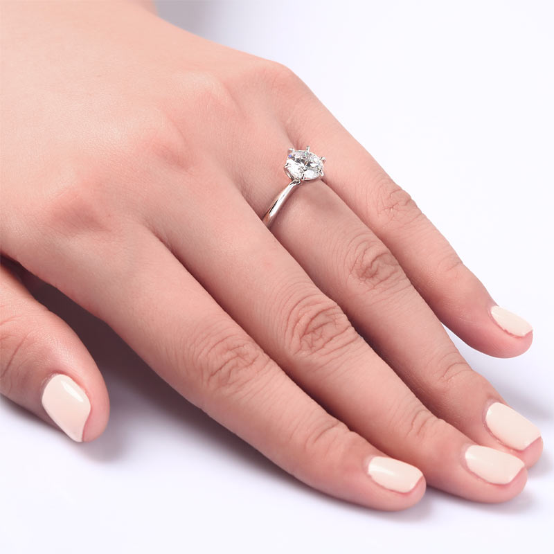 6 Claws Simulated Diamond Engagement Ring 925 Sterling Silver Classic
