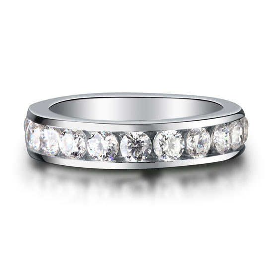 Channel Setting Simulated Diamond 925 Sterling Silver Eternity Band Wedding Anniversary Ring