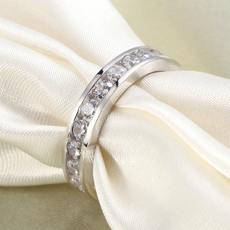 Channel Setting Simulated Diamond 925 Sterling Silver Eternity Band Wedding Anniversary Ring