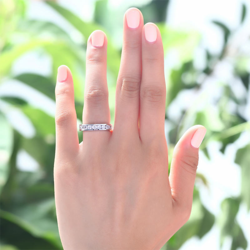 Channel Setting Simulated Diamond 925 Sterling Silver Eternity Band Wedding Anniversary Ring