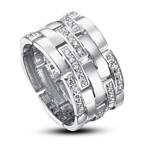 Simulated Diamond 925 Sterling Silver 1 cm Band Wedding Anniversary Ring