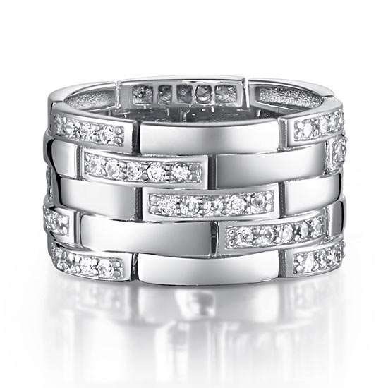Simulated Diamond 925 Sterling Silver 1 cm Band Wedding Anniversary Ring