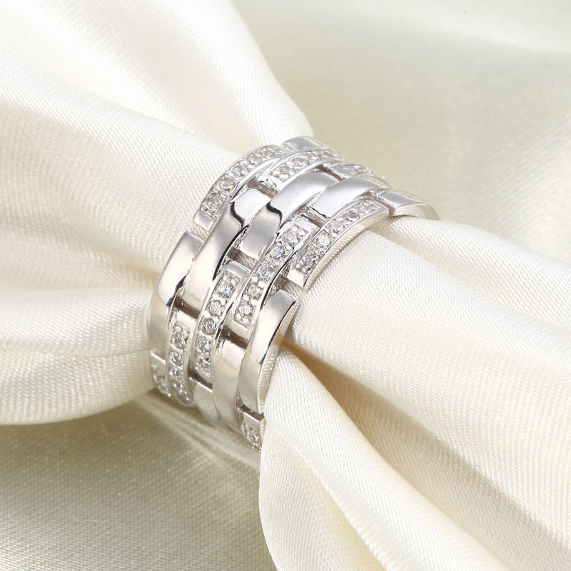Simulated Diamond 925 Sterling Silver 1 cm Band Wedding Anniversary Ring