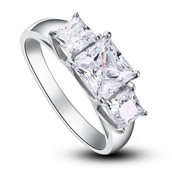 1.5 Carat 3-Stones Simulated Diamond 925 Sterling Silver Wedding Anniversary Ring