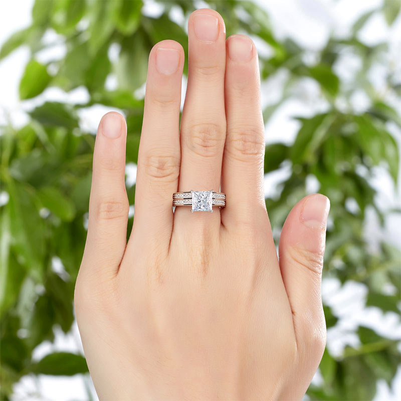 1.5 Carat Princess Cut Simulated Diamond 925 Sterling Silver 2-Pcs Wedding Engagement Ring Set