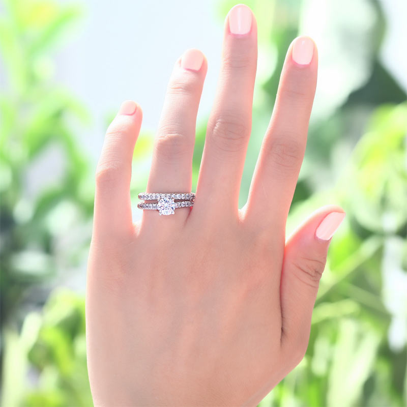 Simulated Diamond 925 Sterling Silver 2-Pcs Wedding Engagement Ring Set