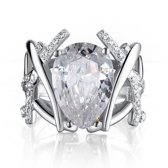 4 Carat Pear Cut Simulated Diamond 925 Sterling Silver Wedding Anniversary Ring