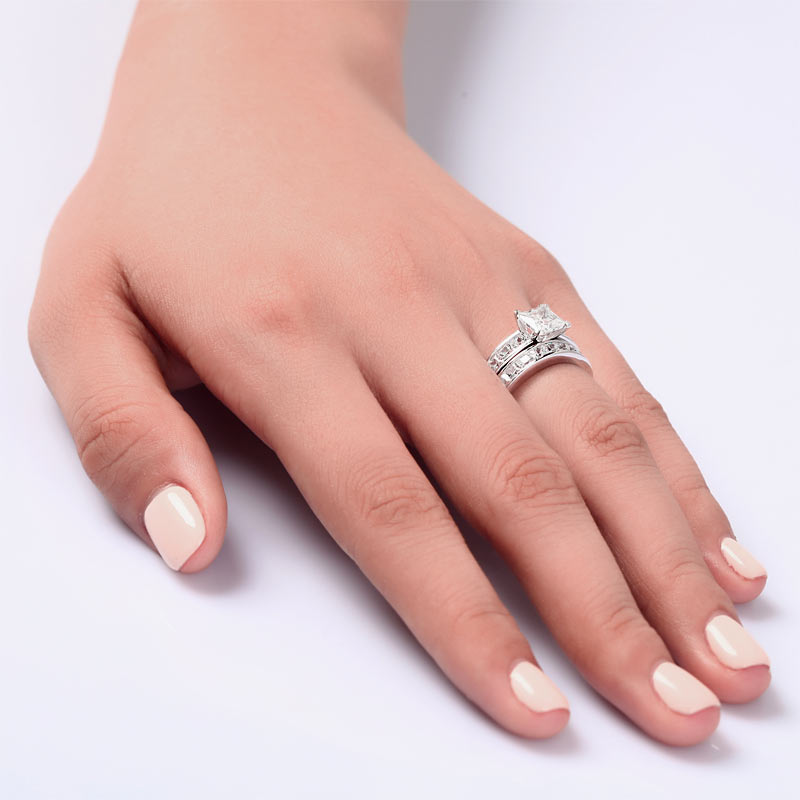 1 Ct Simulated Diamond 925 Sterling Silver Wedding Engagement Ring Set