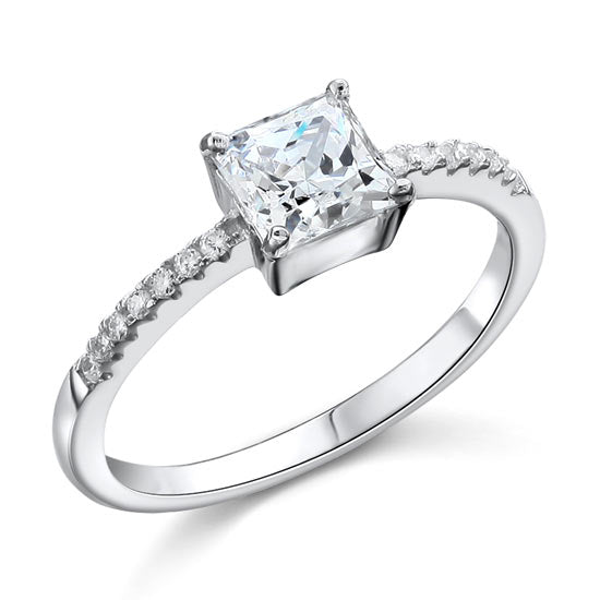 1 Carat Simulated Princess Diamond Engagement Sterling 925 Silver Ring
