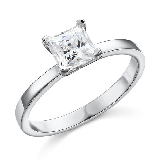 1 Carat Princess Simulated Diamond Engagement Sterling 925 Silver Ring