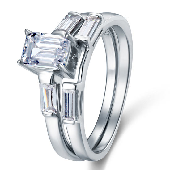2-Pcs Wedding Band Engagement Ring Set