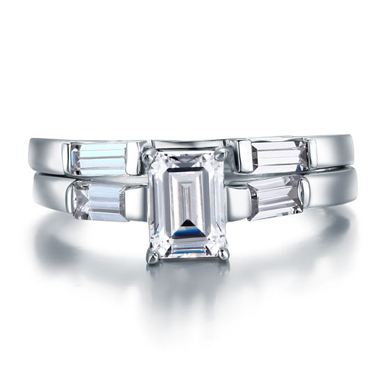 2-Pcs Wedding Band Engagement Ring Set
