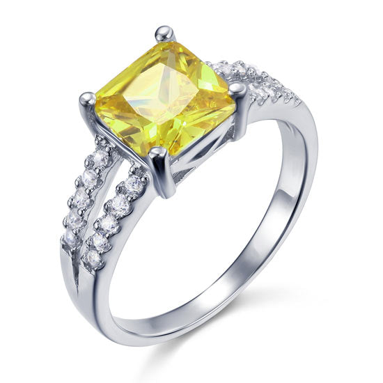 Yellow Canary Color 2 Carat Simulated Diamond Sterling Silver 925 Ring