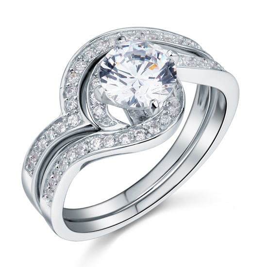 1.25 Carat Simulated Diamond Bridal Engagement 2-Pcs Sterling 925 Silver Ring Set