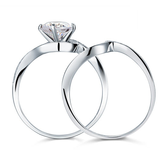 1.25 Carat Simulated Diamond Bridal Engagement 2-Pcs Sterling 925 Silver Ring Set
