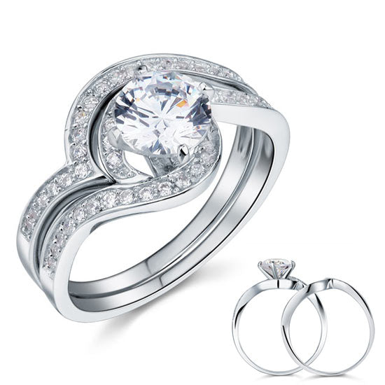 1.25 Carat Simulated Diamond Bridal Engagement 2-Pcs Sterling 925 Silver Ring Set