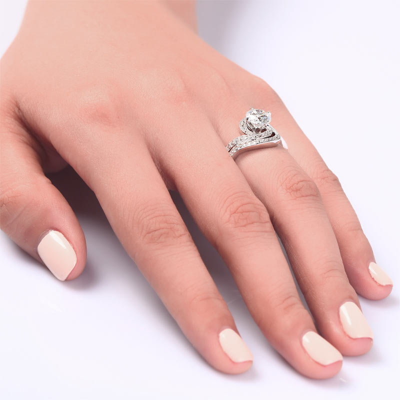 1.25 Carat Simulated Diamond Bridal Engagement 2-Pcs Sterling 925 Silver Ring Set