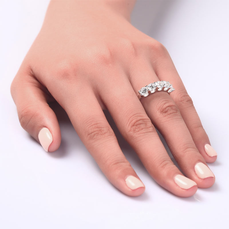 1.25 Carat Five Stone Simulated Diamond Solid Sterling 925 Silver Bridal Ring