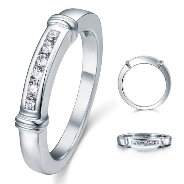 Simulated Diamond Solid Sterling 925 Silver Wedding Ring