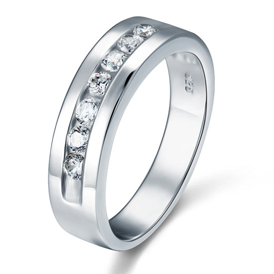Men's Wedding Band Solid Sterling 925 Silver Simulated Diamond Ring