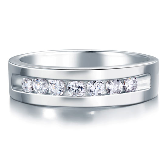 Men's Wedding Band Solid Sterling 925 Silver Simulated Diamond Ring