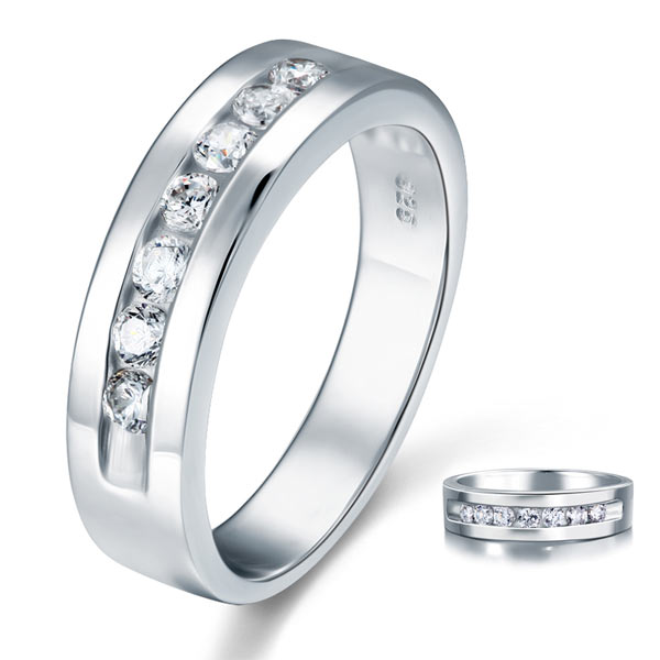 Men's Wedding Band Solid Sterling 925 Silver Simulated Diamond Ring