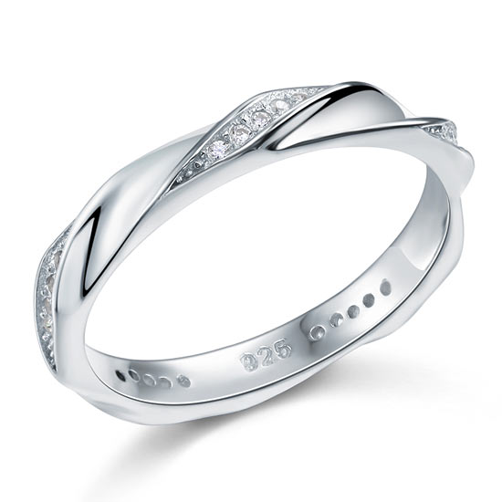 Simulated Diamond Solid Sterling 925 Silver Twist Ring