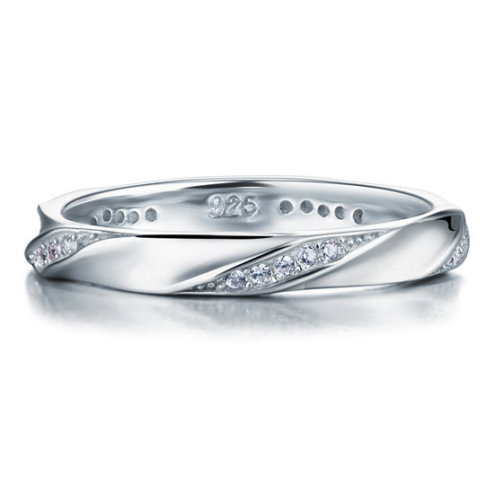 Simulated Diamond Solid Sterling 925 Silver Twist Ring