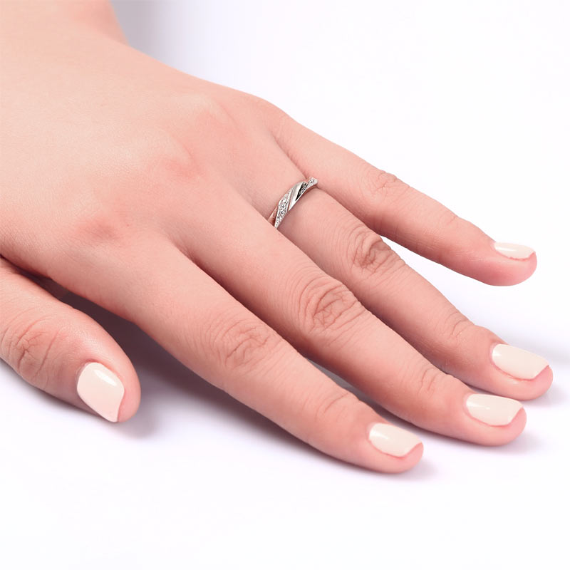 Simulated Diamond Solid Sterling 925 Silver Twist Ring