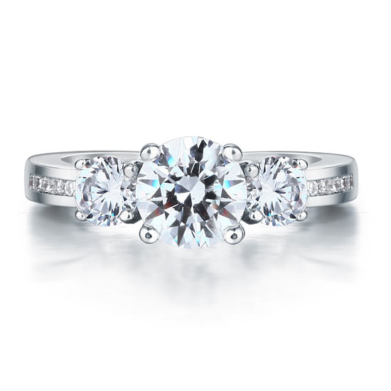 3 Stone Simulated Diamond Solid Sterling 925 Silver Ring