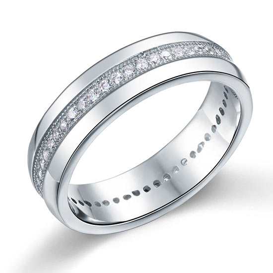Men's Wedding Band Solid Sterling 925 Silver Simulated Diamond Ring