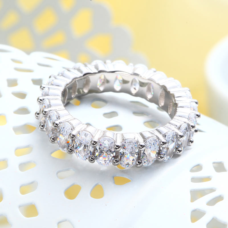 Oval Cut Eternity Solid Sterling 925 Silver Wedding Ring Band Jewelry