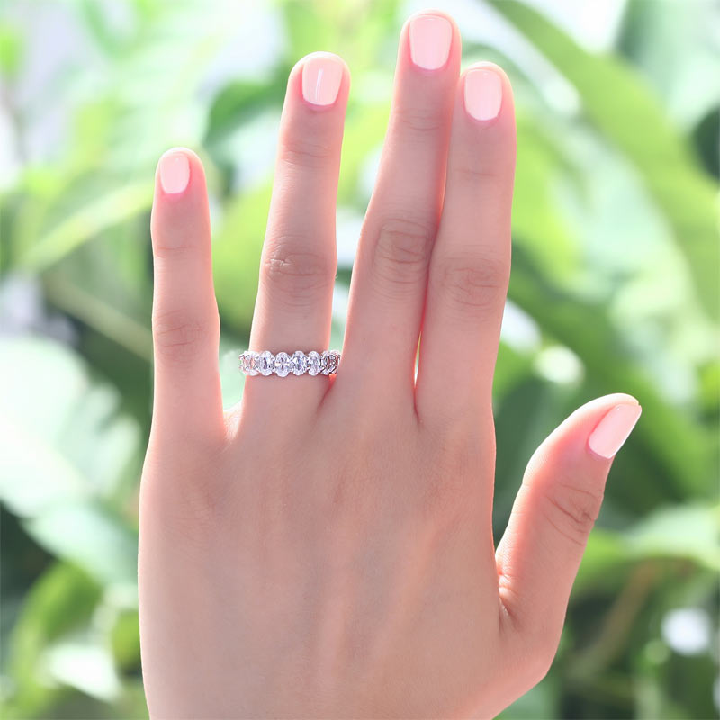 Oval Cut Eternity Solid Sterling 925 Silver Wedding Ring Band Jewelry