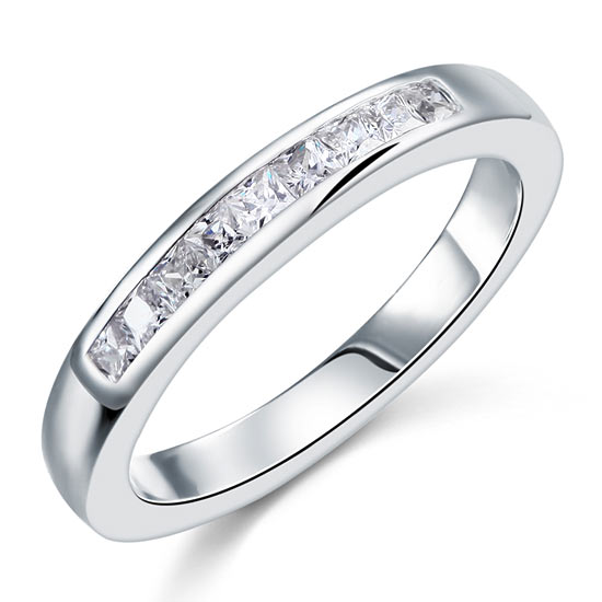 Channel Set Princess Cut Solid Sterling 925 Silver Ring
