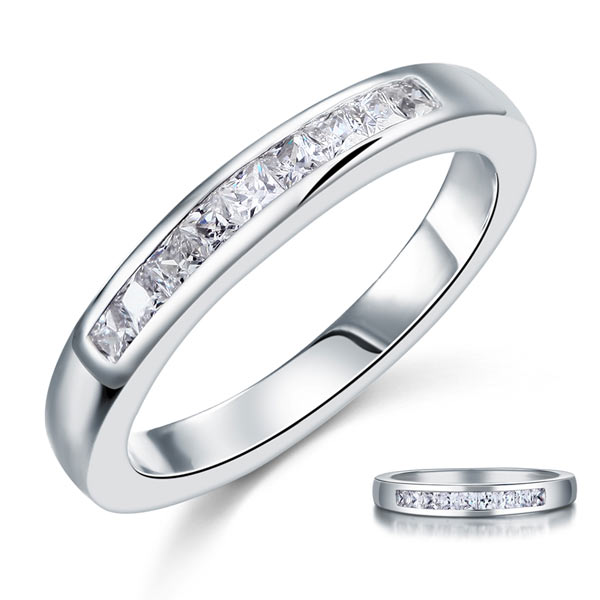 Channel Set Princess Cut Solid Sterling 925 Silver Ring